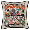 New Mexico Hand-Embroidered Pillow -  In beautiful detail this original design celebrates the State of New Mexico - from Carlsbad Caverns to White Sands to Gila Forrest to Anasazi to Mescalero - it truly is the LAND OF ENCHANTMENT!