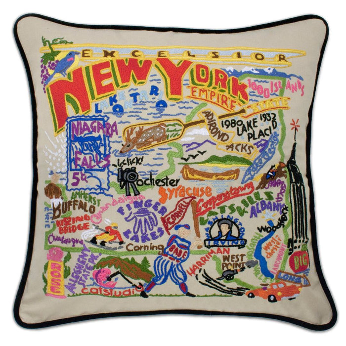 New York Hand-Embroidered Pillow