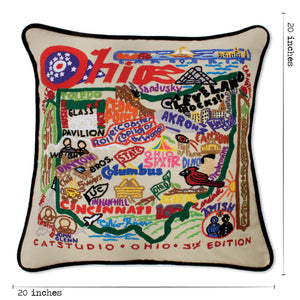 Ohio Hand-Embroidered Pillow -  From the Ohio River to Lake Erie - this original design celebrates the State of Ohio!