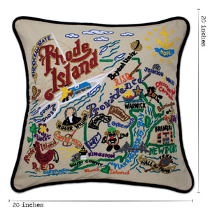Rhode Island Hand-Embroidered Pillow -  The Ocean State, this original design celebrates the State of Rhode Island.