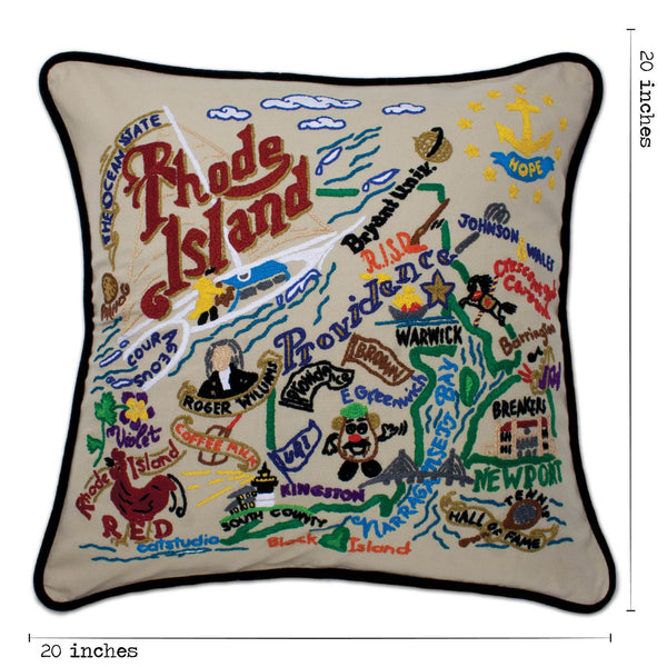 Rhode Island Hand-Embroidered Pillow -  The Ocean State, this original design celebrates the State of Rhode Island.