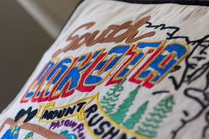 South Dakota Hand-Embroidered Pillow -  Mount Rushmore State! This original design celebrates the State of South Dakota.