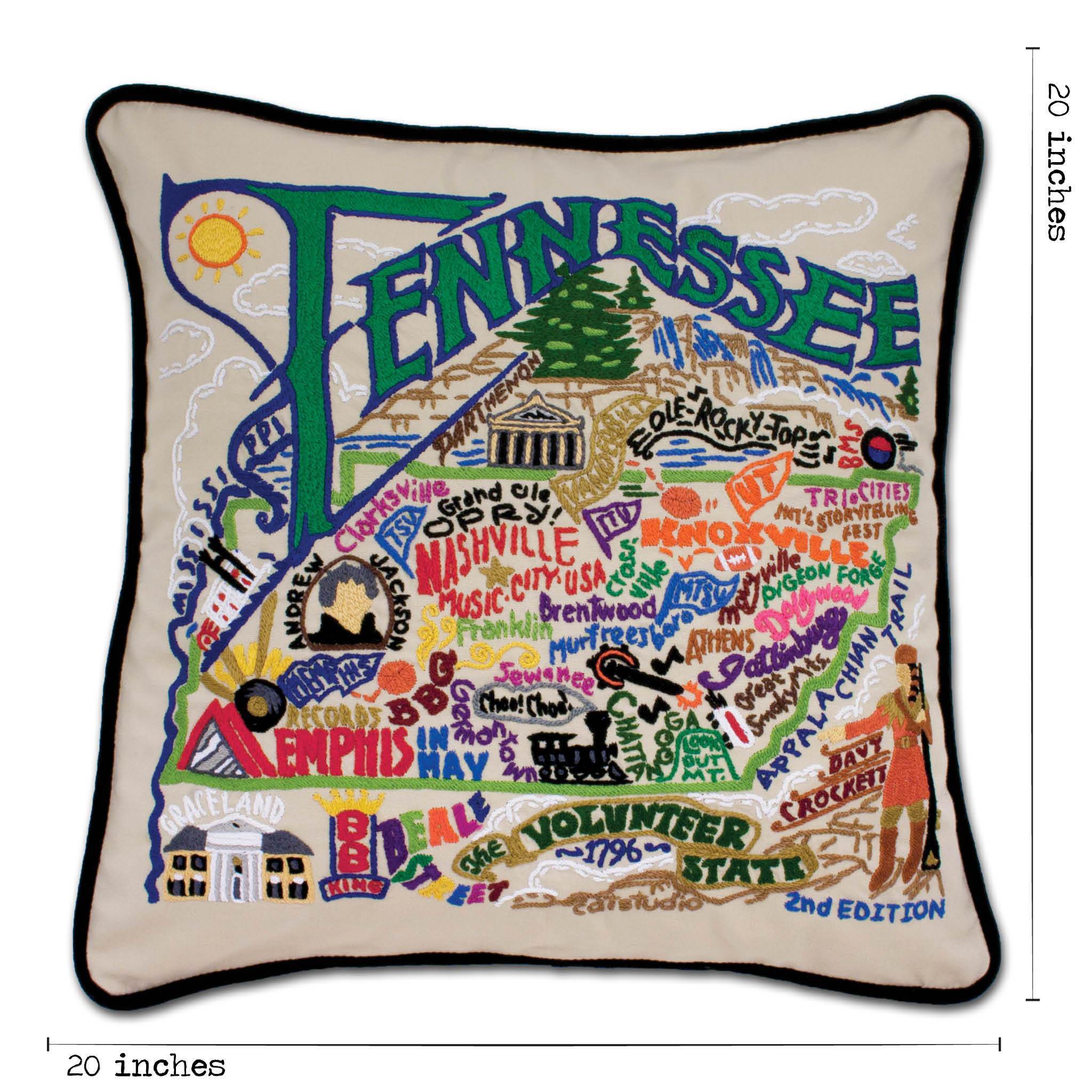 Tennessee Hand-Embroidered Pillow -  The Volunteer State... This original design celebrates the State of Tennessee.