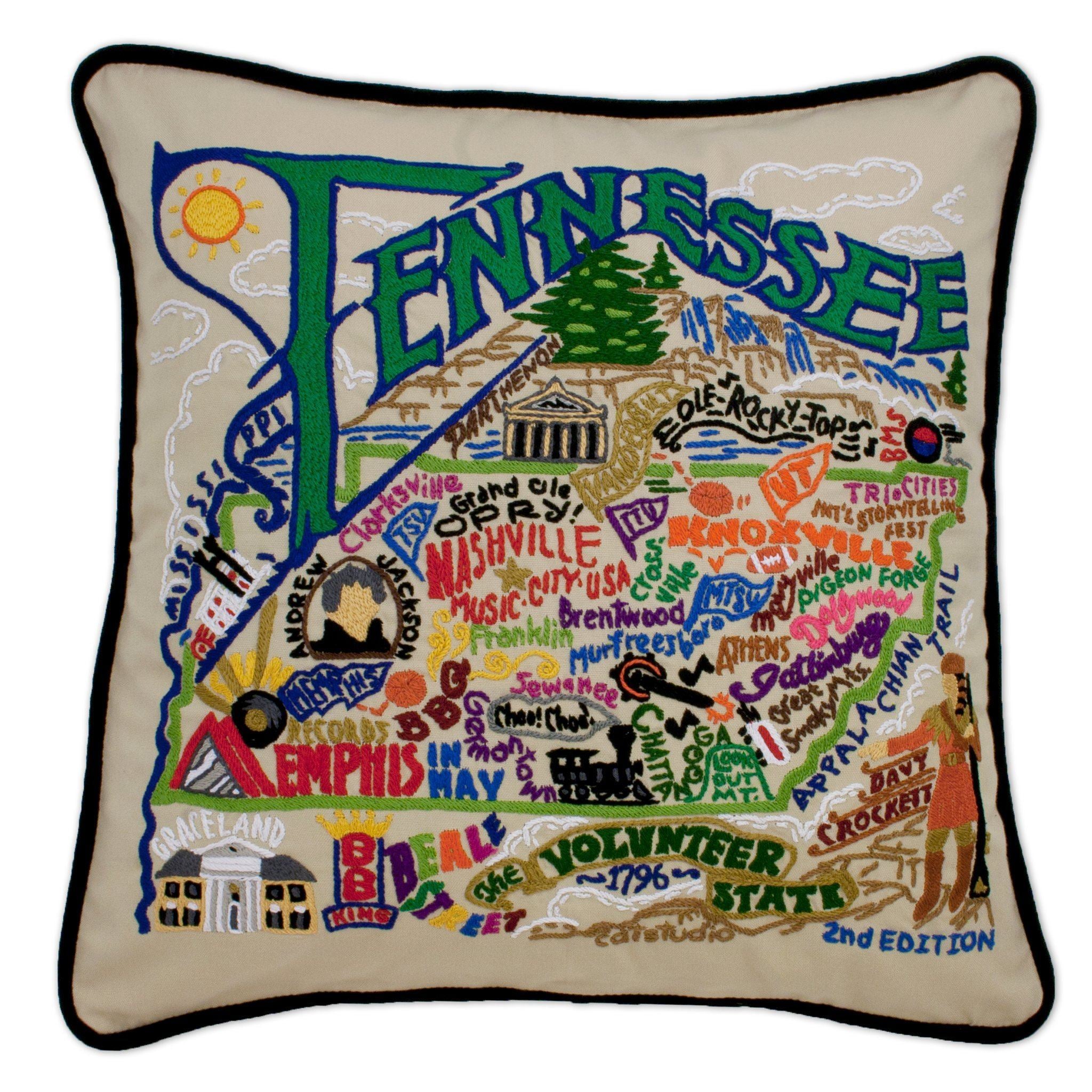 Tennessee Hand-Embroidered Pillow -  The Volunteer State... This original design celebrates the State of Tennessee.