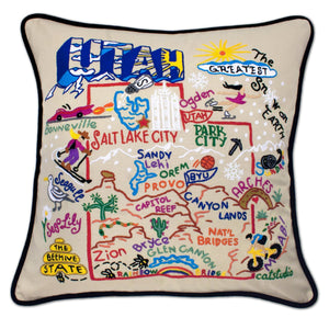 Utah Hand-Embroidered Pillow -  The Beehive State! This original design celebrates the State of Utah.