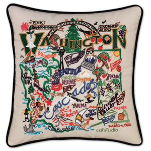 Washington Hand-Embroidered Pillow -  This original design celebrates the  Apple Capital of the World - Washington!