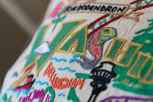 Washington Hand-Embroidered Pillow -  This original design celebrates the  Apple Capital of the World - Washington!