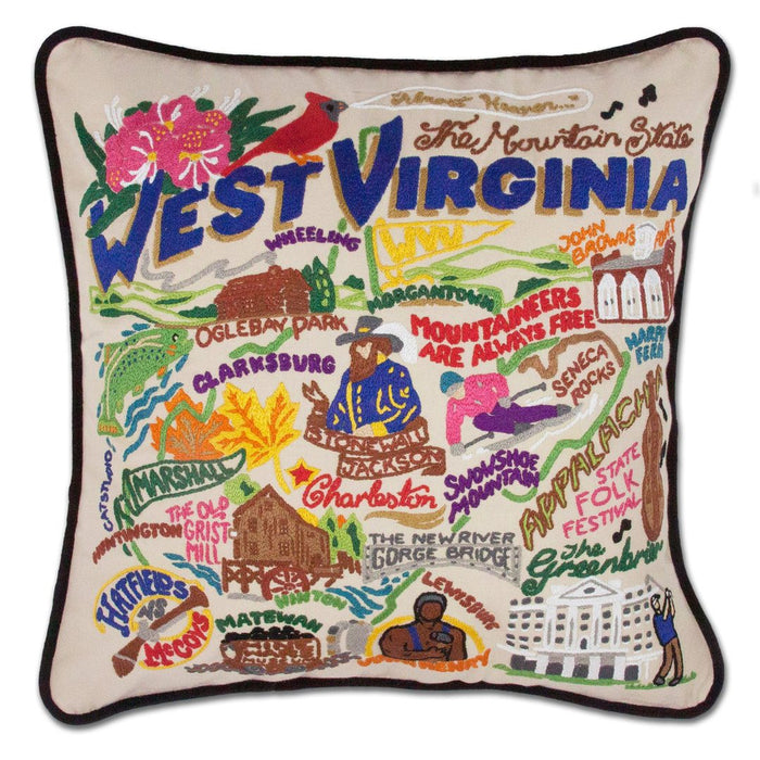 West Virginia Hand-Embroidered Pillow