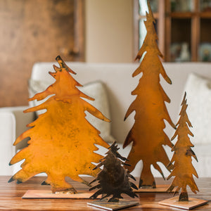 Wide Tree Sculpture – This tree silhouette adds a great Northwoods, cabin touch to any shelf year round and makes a perfect Christmas tree tabletop display during the holidays displayed with pencil tree sculptures